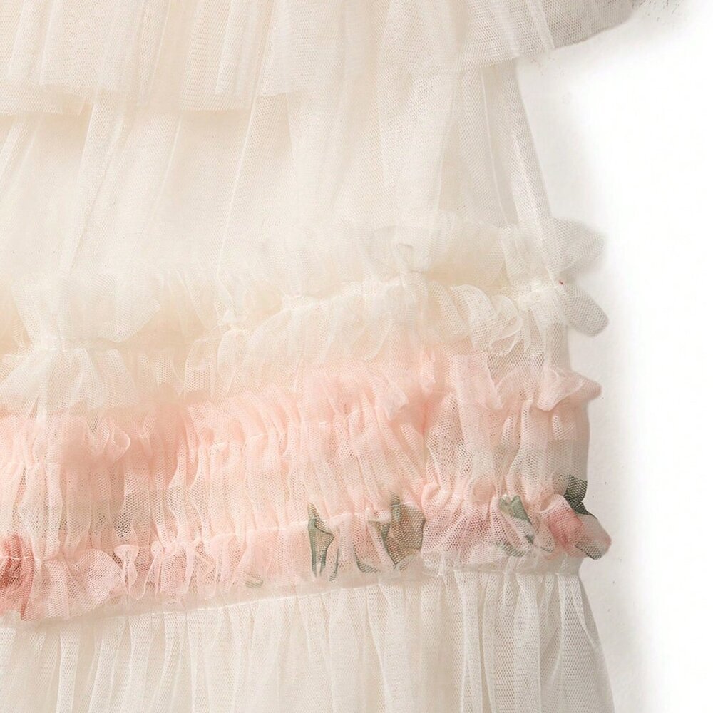 Pink Elegant Women's Tiered Long Skirt - Picture 3 of 4